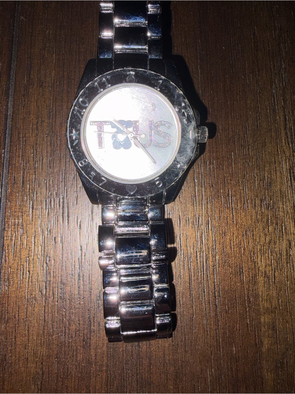 Tous Silver Stainless Steel Link Watch with Logo Dial
